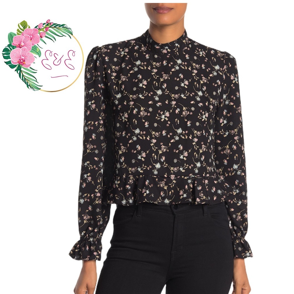 ABOUND Mock Neck Floral Print Ruffle Top S…